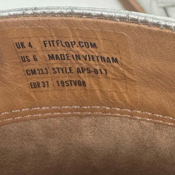 Fitflop Kinbey Croc Embossed Ankle Metallic Silver Boot Shoes Womens Size 6 - Picture 13 of 15